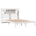 vidaXL Pat cu bibliotecă fără saltea, alb, 160x200 cm, lemn masiv pin