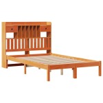 vidaXL Pat cu bibliotecă fără saltea maro 135x190 cm lemn masiv de pin