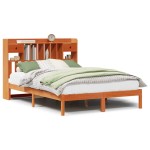 vidaXL Pat cu bibliotecă fără saltea maro 140x190 cm lemn masiv de pin