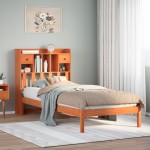 vidaXL Pat cu bibliotecă fără saltea, maro, 100x200 cm, lemn masiv pin vidaXL Pat cu bibliotecă fără saltea, maro, 100x200 cm, lemn masiv pin
