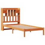 vidaXL Pat cu bibliotecă fără saltea, maro, 100x200 cm, lemn masiv pin vidaXL Pat cu bibliotecă fără saltea, maro, 100x200 cm, lemn masiv pin