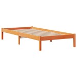 vidaXL Pat cu bibliotecă fără saltea, maro, 100x200 cm, lemn masiv pin vidaXL Pat cu bibliotecă fără saltea, maro, 100x200 cm, lemn masiv pin