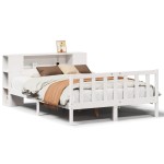 vidaXL Pat cu bibliotecă fără saltea, alb, 120x190 cm, lemn masiv pin vidaXL Pat cu bibliotecă fără saltea, alb, 120x190 cm, lemn masiv pin