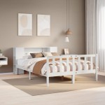 vidaXL Pat cu bibliotecă fără saltea, alb, 120x190 cm, lemn masiv pin vidaXL Pat cu bibliotecă fără saltea, alb, 120x190 cm, lemn masiv pin