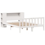 vidaXL Pat cu bibliotecă fără saltea, alb, 120x190 cm, lemn masiv pin vidaXL Pat cu bibliotecă fără saltea, alb, 120x190 cm, lemn masiv pin