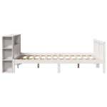 vidaXL Pat cu bibliotecă fără saltea, alb, 120x190 cm, lemn masiv pin vidaXL Pat cu bibliotecă fără saltea, alb, 120x190 cm, lemn masiv pin