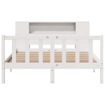 vidaXL Pat cu bibliotecă fără saltea, alb, 140x190 cm, lemn masiv pin