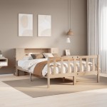 vidaXL Pat cu bibliotecă fără saltea, 120x200 cm, lemn masiv de pin vidaXL Pat cu bibliotecă fără saltea, 120x200 cm, lemn masiv de pin