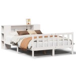 vidaXL Pat cu bibliotecă fără saltea, alb, 140x200 cm, lemn masiv pin