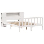 vidaXL Pat cu bibliotecă fără saltea, alb, 140x200 cm, lemn masiv pin