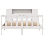 vidaXL Pat cu bibliotecă fără saltea, alb, 140x200 cm, lemn masiv pin