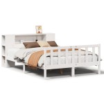 vidaXL Pat cu bibliotecă fără saltea, alb, 150x200 cm, lemn masiv pin vidaXL Pat cu bibliotecă fără saltea, alb, 150x200 cm, lemn masiv pin