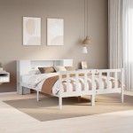 vidaXL Pat cu bibliotecă fără saltea, alb, 150x200 cm, lemn masiv pin vidaXL Pat cu bibliotecă fără saltea, alb, 150x200 cm, lemn masiv pin
