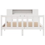 vidaXL Pat cu bibliotecă fără saltea, alb, 150x200 cm, lemn masiv pin vidaXL Pat cu bibliotecă fără saltea, alb, 150x200 cm, lemn masiv pin