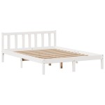 vidaXL Pat cu bibliotecă fără saltea, alb, 150x200 cm, lemn masiv pin vidaXL Pat cu bibliotecă fără saltea, alb, 150x200 cm, lemn masiv pin