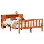 vidaXL Pat cu bibliotecă fără saltea, maro, 120x190 cm, lemn masiv pin vidaXL Pat cu bibliotecă fără saltea, maro, 120x190 cm, lemn masiv pin