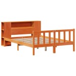 vidaXL Pat cu bibliotecă fără saltea, maro, 120x190 cm, lemn masiv pin vidaXL Pat cu bibliotecă fără saltea, maro, 120x190 cm, lemn masiv pin