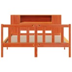 vidaXL Pat cu bibliotecă fără saltea, maro, 120x190 cm, lemn masiv pin vidaXL Pat cu bibliotecă fără saltea, maro, 120x190 cm, lemn masiv pin