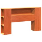 vidaXL Pat cu bibliotecă fără saltea, maro, 120x190 cm, lemn masiv pin vidaXL Pat cu bibliotecă fără saltea, maro, 120x190 cm, lemn masiv pin