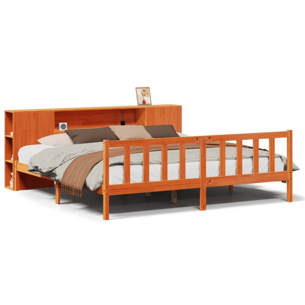 vidaXL Pat cu bibliotecă fără saltea maro 200x200 cm lemn masiv de pin