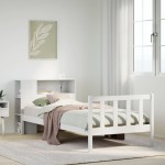 vidaXL Pat cu bibliotecă fără saltea, alb, 75x190 cm, lemn masiv pin vidaXL Pat cu bibliotecă fără saltea, alb, 75x190 cm, lemn masiv pin