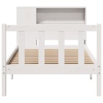 vidaXL Pat cu bibliotecă fără saltea, alb, 75x190 cm, lemn masiv pin vidaXL Pat cu bibliotecă fără saltea, alb, 75x190 cm, lemn masiv pin