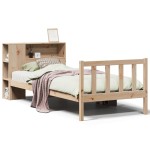 vidaXL Pat cu bibliotecă fără saltea, 90x190 cm, lemn masiv de pin vidaXL Pat cu bibliotecă fără saltea, 90x190 cm, lemn masiv de pin