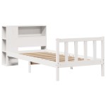 vidaXL Pat cu bibliotecă fără saltea, alb, 100x200 cm, lemn masiv pin vidaXL Pat cu bibliotecă fără saltea, alb, 100x200 cm, lemn masiv pin