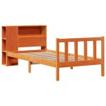 vidaXL Pat cu bibliotecă fără saltea, maro, 100x200 cm, lemn masiv pin vidaXL Pat cu bibliotecă fără saltea, maro, 100x200 cm, lemn masiv pin