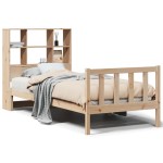 vidaXL Pat cu bibliotecă fără saltea, 90x190 cm, lemn masiv de pin vidaXL Pat cu bibliotecă fără saltea, 90x190 cm, lemn masiv de pin