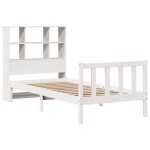 vidaXL Pat cu bibliotecă fără saltea, alb, 90x190 cm, lemn masiv pin vidaXL Pat cu bibliotecă fără saltea, alb, 90x190 cm, lemn masiv pin