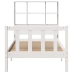 vidaXL Pat cu bibliotecă fără saltea, alb, 90x190 cm, lemn masiv pin vidaXL Pat cu bibliotecă fără saltea, alb, 90x190 cm, lemn masiv pin