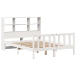 vidaXL Pat cu bibliotecă fără saltea, alb, 140x190 cm, lemn masiv pin