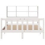 vidaXL Pat cu bibliotecă fără saltea, alb, 140x190 cm, lemn masiv pin