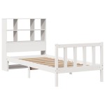 vidaXL Pat cu bibliotecă fără saltea, alb, 90x200 cm, lemn masiv pin