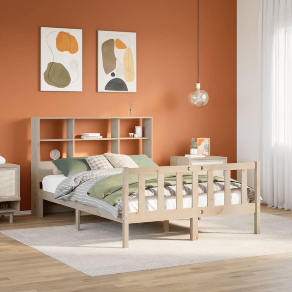vidaXL Pat cu bibliotecă fără saltea, 140x200 cm, lemn masiv de pin