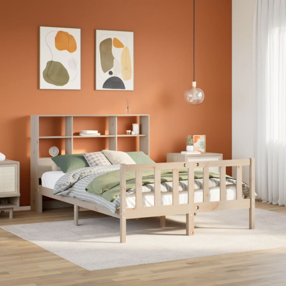 vidaXL Pat cu bibliotecă fără saltea, 160x200 cm, lemn masiv de pin