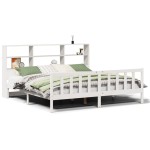 vidaXL Pat cu bibliotecă fără saltea, alb, 200x200 cm, lemn masiv pin vidaXL Pat cu bibliotecă fără saltea, alb, 200x200 cm, lemn masiv pin