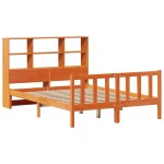 vidaXL Pat cu bibliotecă fără saltea, maro, 120x190 cm, lemn masiv pin vidaXL Pat cu bibliotecă fără saltea, maro, 120x190 cm, lemn masiv pin