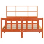 vidaXL Pat cu bibliotecă fără saltea, maro, 120x190 cm, lemn masiv pin vidaXL Pat cu bibliotecă fără saltea, maro, 120x190 cm, lemn masiv pin