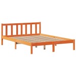 vidaXL Pat cu bibliotecă fără saltea, maro, 120x190 cm, lemn masiv pin vidaXL Pat cu bibliotecă fără saltea, maro, 120x190 cm, lemn masiv pin