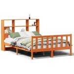 vidaXL Pat cu bibliotecă fără saltea maro 135x190 cm lemn masiv de pin