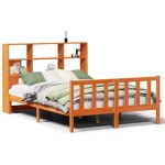 vidaXL Pat cu bibliotecă fără saltea maro 140x190 cm lemn masiv de pin vidaXL Pat cu bibliotecă fără saltea maro 140x190 cm lemn masiv de pin