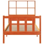 vidaXL Pat cu bibliotecă fără saltea, maro, 90x200 cm, lemn masiv pin vidaXL Pat cu bibliotecă fără saltea, maro, 90x200 cm, lemn masiv pin