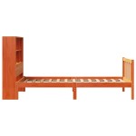 vidaXL Pat cu bibliotecă fără saltea, maro, 100x200 cm, lemn masiv pin vidaXL Pat cu bibliotecă fără saltea, maro, 100x200 cm, lemn masiv pin