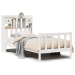 vidaXL Pat cu bibliotecă fără saltea, alb, 75x190 cm, lemn masiv pin vidaXL Pat cu bibliotecă fără saltea, alb, 75x190 cm, lemn masiv pin