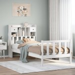 vidaXL Pat cu bibliotecă fără saltea, alb, 75x190 cm, lemn masiv pin vidaXL Pat cu bibliotecă fără saltea, alb, 75x190 cm, lemn masiv pin