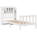 vidaXL Pat cu bibliotecă fără saltea, alb, 75x190 cm, lemn masiv pin vidaXL Pat cu bibliotecă fără saltea, alb, 75x190 cm, lemn masiv pin