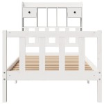 vidaXL Pat cu bibliotecă fără saltea, alb, 75x190 cm, lemn masiv pin vidaXL Pat cu bibliotecă fără saltea, alb, 75x190 cm, lemn masiv pin