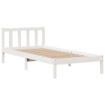 vidaXL Pat cu bibliotecă fără saltea, alb, 75x190 cm, lemn masiv pin vidaXL Pat cu bibliotecă fără saltea, alb, 75x190 cm, lemn masiv pin